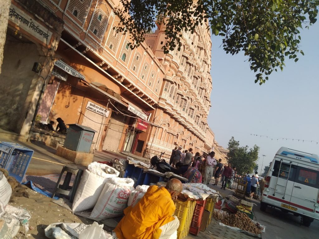 Streets of jaipur at hawa mahal
