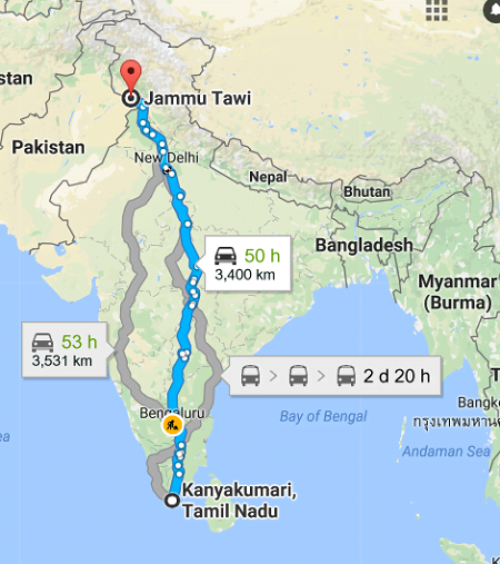 Mumbai To Kanyakumari Distance By Road Distance From Kashmir To Kanyakumari | Get Shortest Route