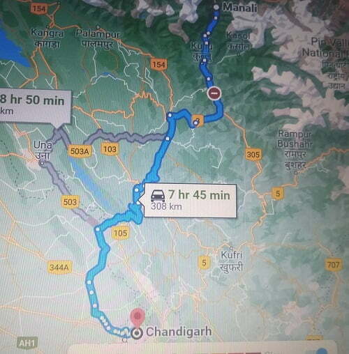 Chandigarh To Manali Distance By Road 