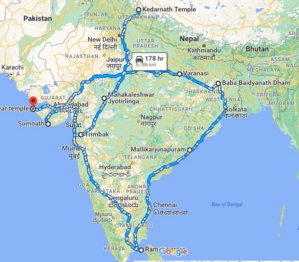 12 jyotirlinga travel route map